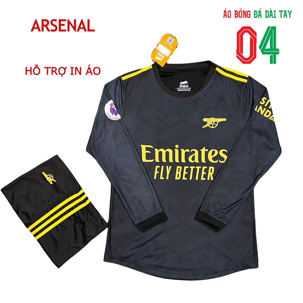 Bộ Quần Áo Bóng Đá Thun Thái Dài Tay CLB Arsenal Màu Đen