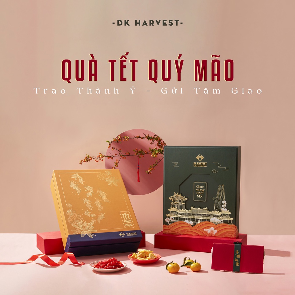 [SET QUÀ TẾT 2023] Hộp Quà Tết Cao Cấp DK Harvest ( Tặng kèm túi giấy sang trọng) - giỏ quà tết 2023