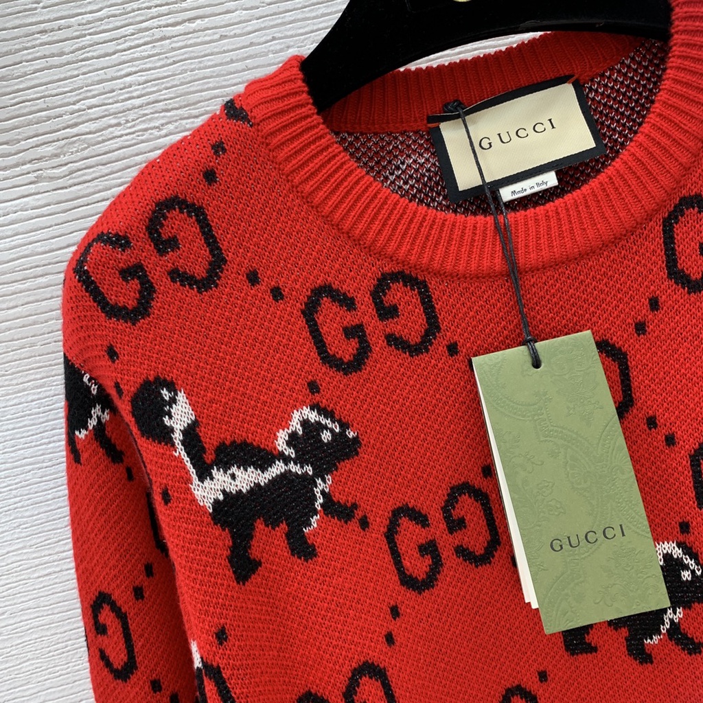 Áo len dệt kim dài tay thêu logo Gucci GC GG thời trang nữ sành điệu và thanh lịch