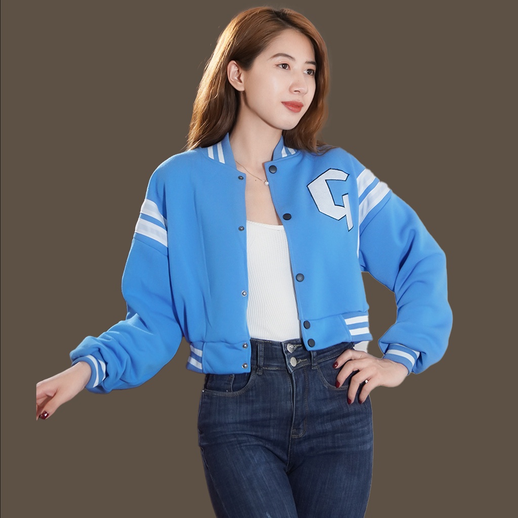 Áo khoác bomber croptop nữ dáng lửng thêu G uniex ulzzang phom rộng bấm cúc sexy hàn quốc 4YOUNG BB311