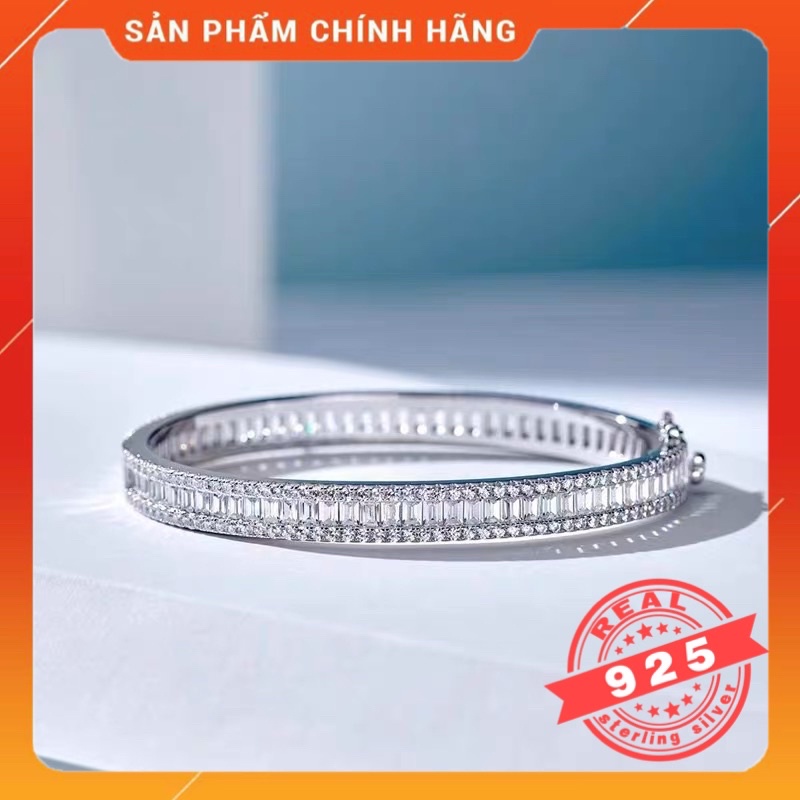Vòng tay Tennis cứng đính đá Baguette sắc màu Bạc thật s925 Cao cấp - HÀNG CHÍNH HÃNG DYGEMSILVER