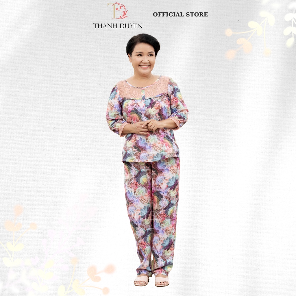 Đồ bộ Tole nữ mặc nhà (Big Size) Thành Duyên bông , phối ren, tay lỡ dài, không rút, thoáng mát - 1201TLD