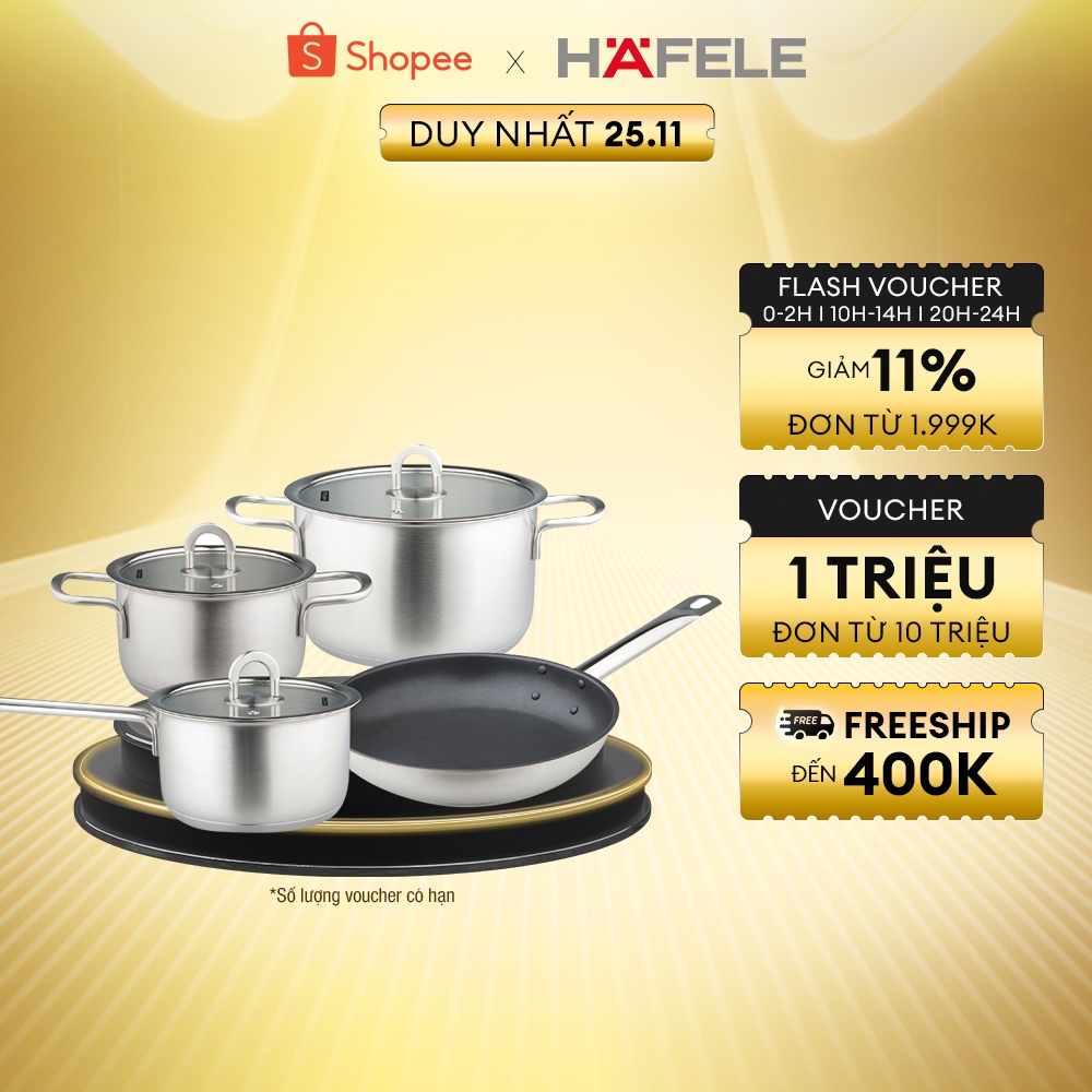 Bộ Nồi Bếp Từ Inox 304 HAFELE (3 Nồi 1 Chảo) - 531.08.040
