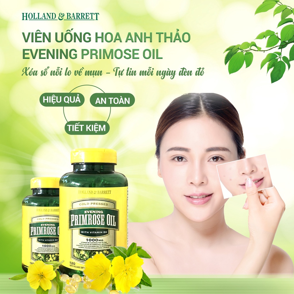 Tinh Dầu Hoa Anh Thảo Evening Primrose Oil Holland & Barrett 120 viên và Anh Thảo Pháp