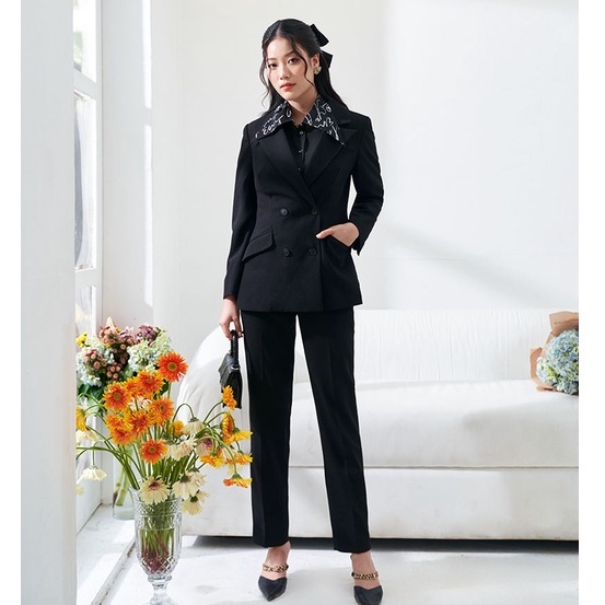 Sét bộ vest công sở Twill Silk đen cao cấp Orchid GT16O083