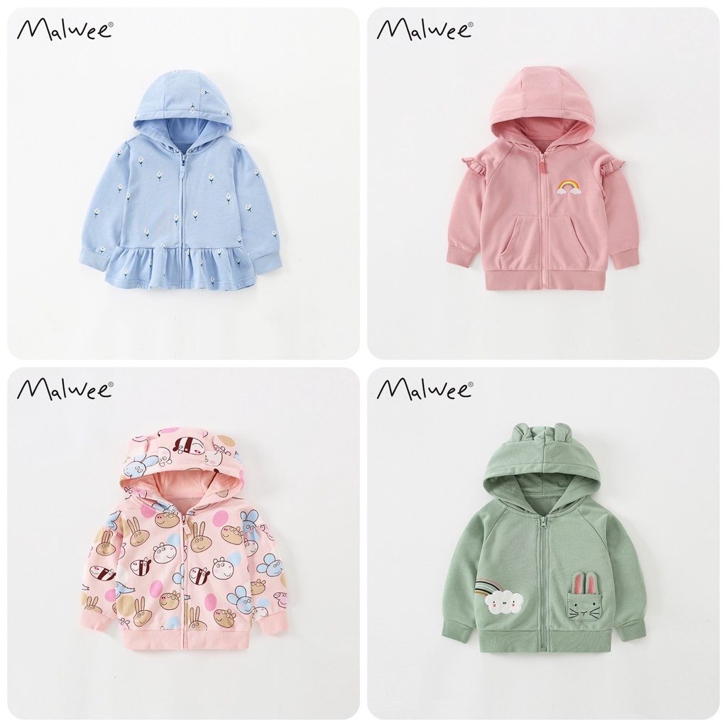 Mã 8008 áo khoác hồng có mũ phối bèo nhún ở vai duyên dáng của Malwee cho bé gái