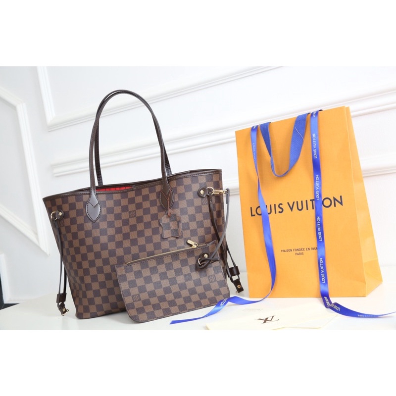 Túi Xách LV Neverfull Hoa Nâu/Ô Trắng, Nâu Size 33  -  By Anh Dinh Phuong
