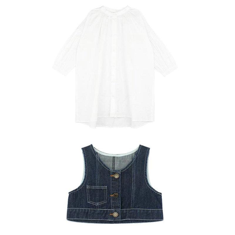 Set váy trắng và áo vest chất liệu demin thời trang hàn quốc cho bé gái SHINI STORE