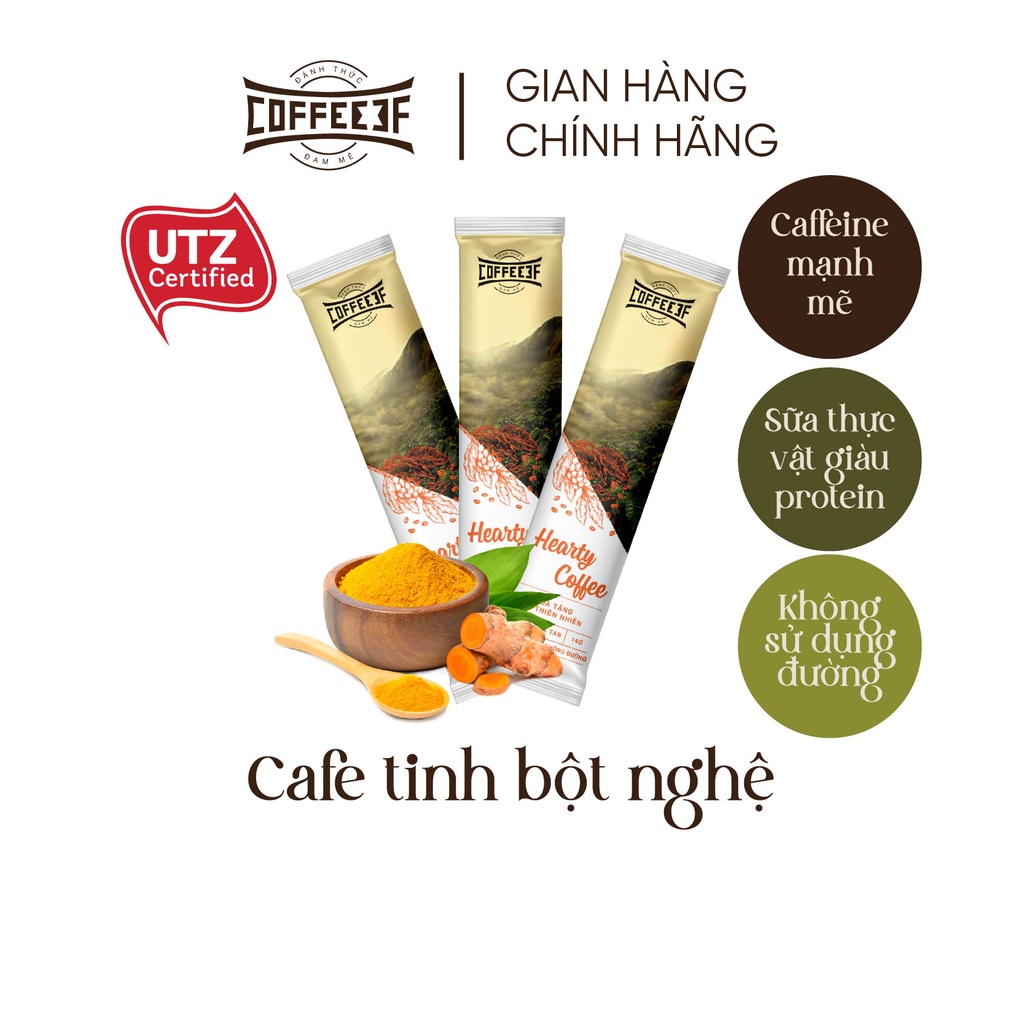 Cà phê hòa tan tinh bột nghệ chăm sóc sức khoẻ gói 14g Hearty Coffee - Coffee 3F (1 gói)