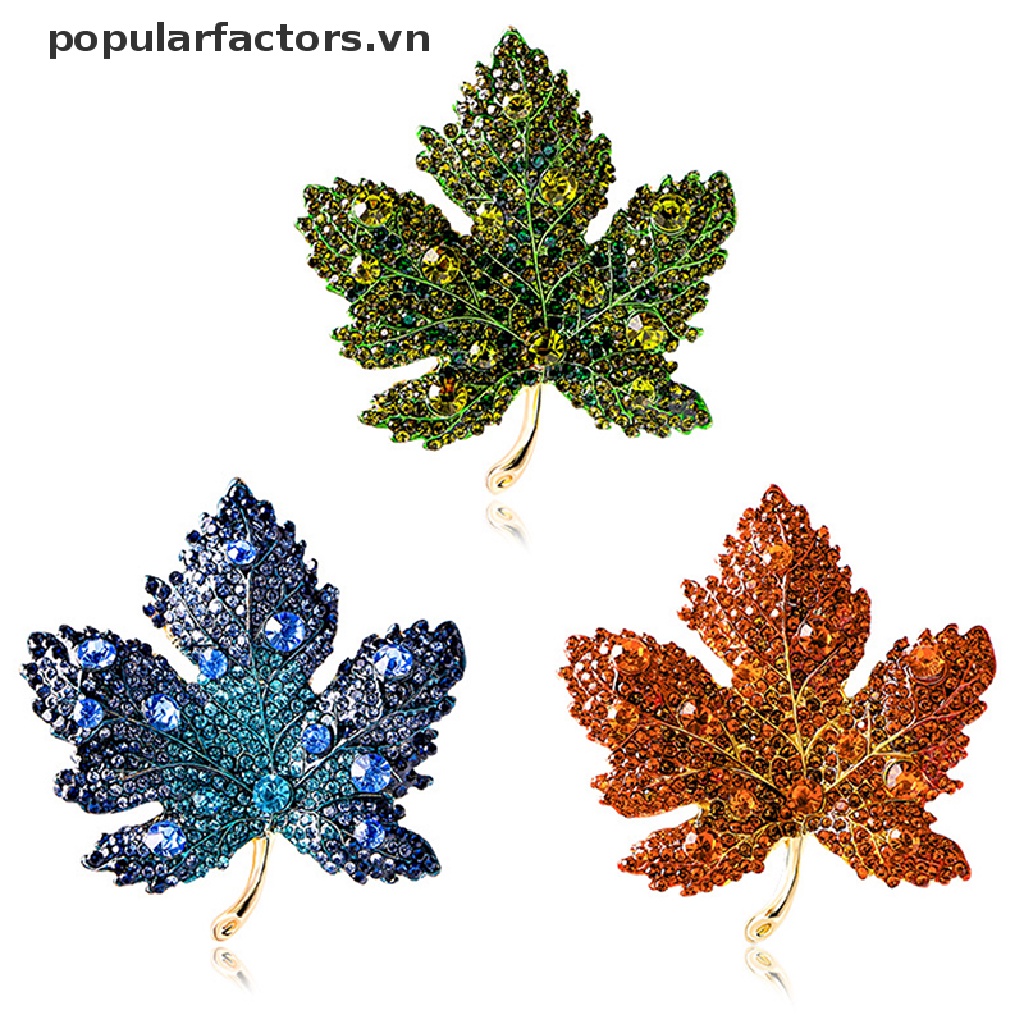 Ghim Cài Áo Hình Lá Phong Đính Đá Lấp Lánh Thời Trang