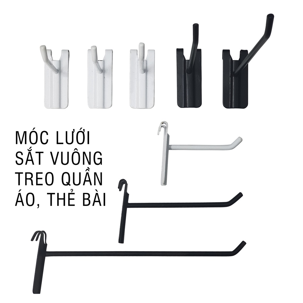 Móc sắt treo bảng lưới vuông hàng đẹp sơn tĩnh điện treo ốp điện thoại, áo quần hàng hóa decor shop thời trang