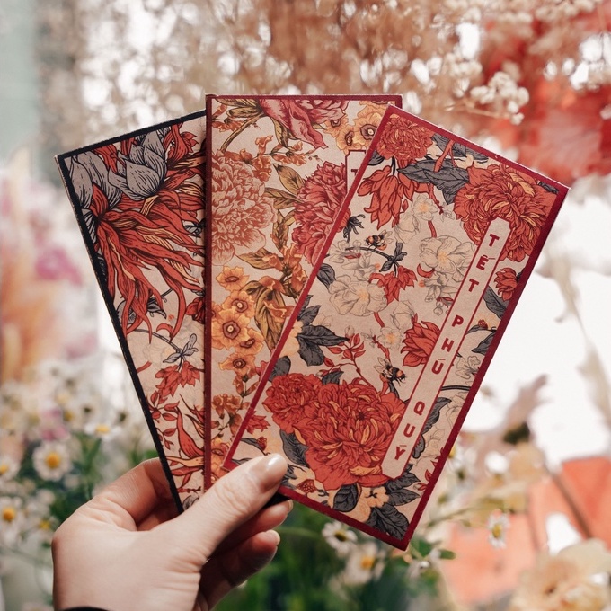 Bao lì xì tết 2024 Cán Màng Combo bao lì xì hoa lá Giấy C150 cao cấp lì xì tết 2024 đẹp