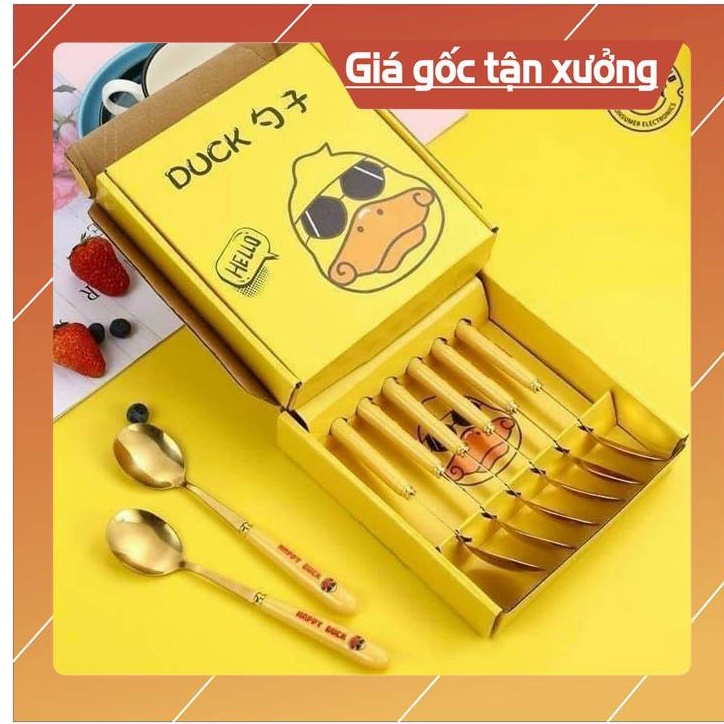 Bộ 6 Chiếc Thìa Inox Con Vịt Ngộ nghĩnh , Vỏ Hộp Xinh Xắn