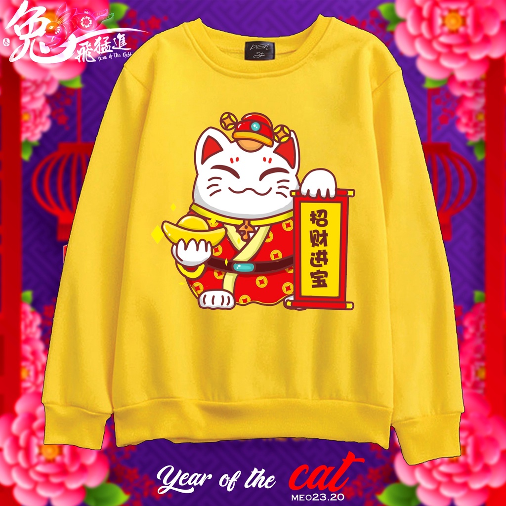 Sweater màu vàng hình mèo may mắn MEO23.20