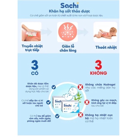 Khăn lau hạ sốt cho bé SACHI 0m+, 3m+ Giúp hạ nhiệt, giảm sốt - Hộp 25 khăn
