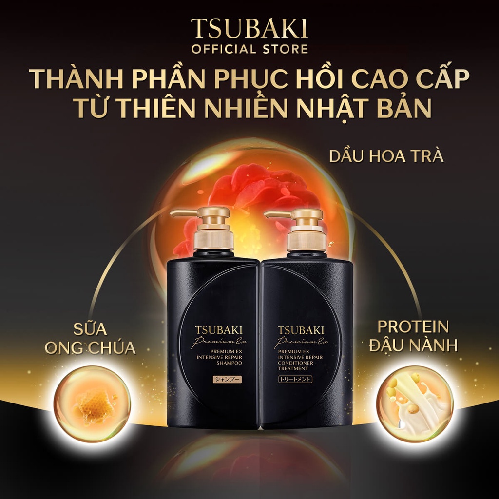 Bộ đôi gội xả Phục hồi hư tổn nặng & giảm gãy rụng - Công nghệ Ion Tsubaki Premium EX Intensive Repair 490ml/chai