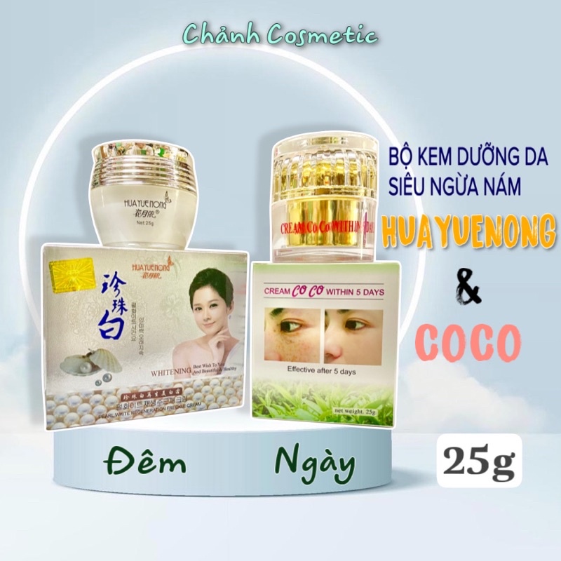 Bộ Kem Cặp Gỗ Huayuenong & CoCo Siêu Ngừa Mụn Thâm-Nám-Tàn Nhang-Đồi Mồi-Dưỡng Trắng Da Nhật Bản 25g