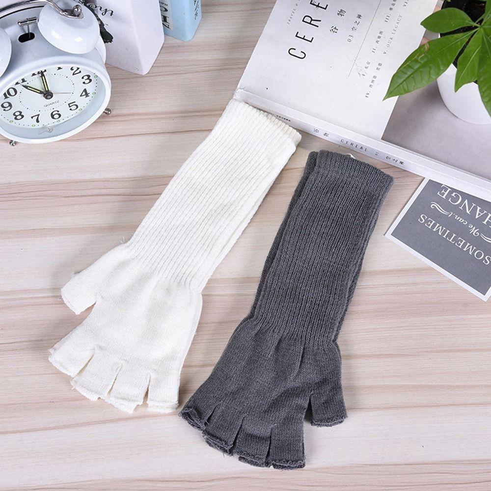 Găng Tay Dệt Kim Hở Ngón Màu Sắc Đơn Giản Cho Nam Nữ