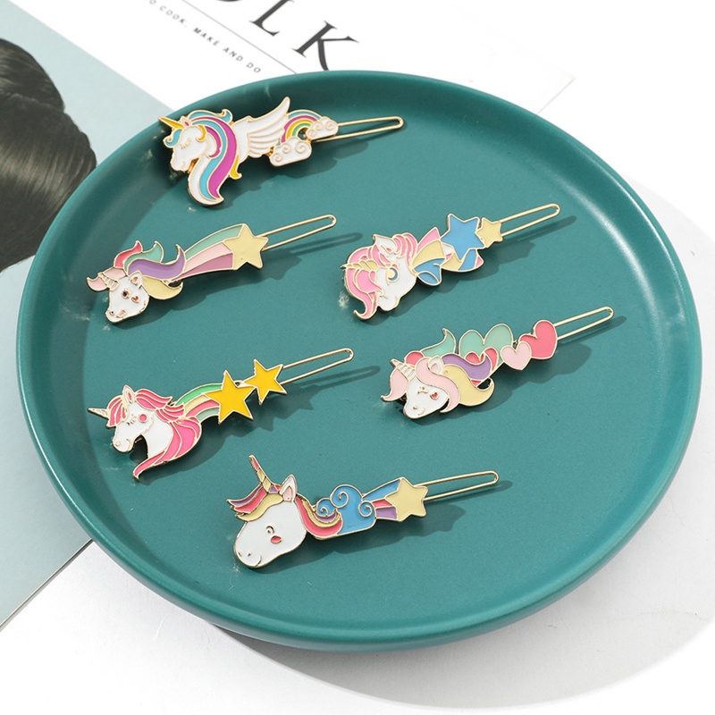 Kẹp Tóc Hình Kỳ Lân Màu Hồng Chống Trượt Cho Bé Gái