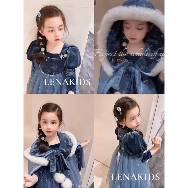 Váy Nhung Cộng Voan Công Chúa Mùa Đông Cho Bé Gái - Áo Choàng Nhung Cao Cấp