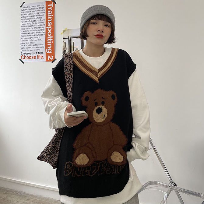 Áo Len Không Tay Cổ Chữ V Thiết Kế Mới Thời Trang Mùa Thu Đông Theo Phong Cách Nhật Bản Cho Nữ