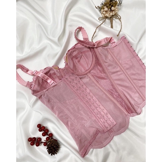 Áo corset ren hồng 2hand