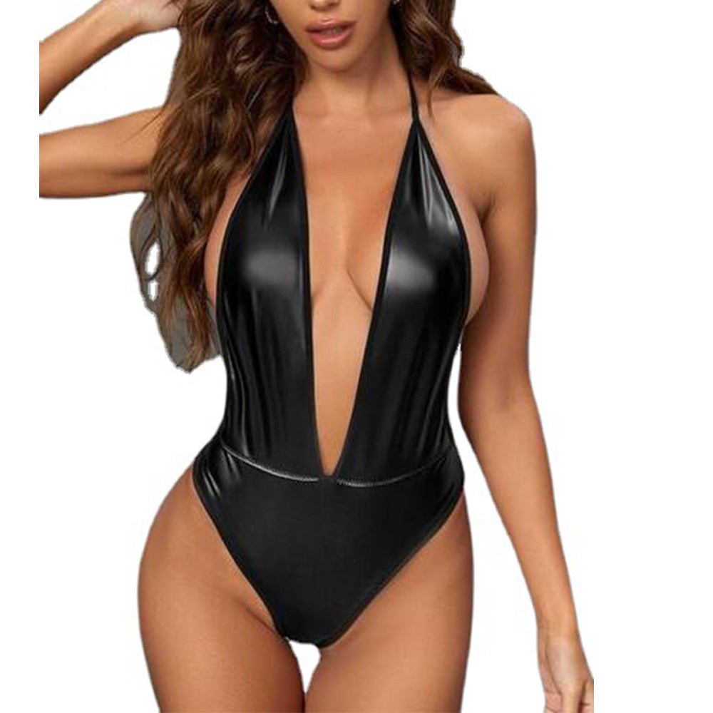 Bộ Áo liền quần Da PU Cổ Chữ V Gợi Cảm Cho Nữ