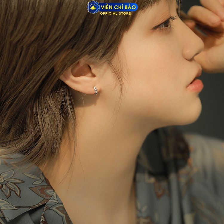 Bông tai tròn nhỏ đính đá chất liệu bạc Ý 925 thời trang phụ kiện trang sức nữ Viễn Chí Bảo B400480