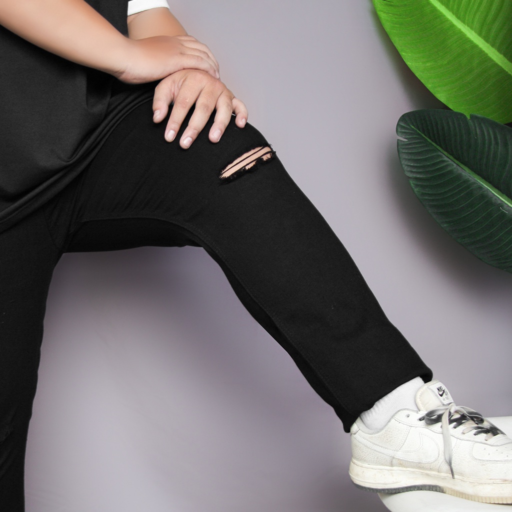 Quần Jean Rách gối Đen 80 -130kg, Quần Jean Nam Co Giãn