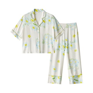 Pyjama Lụa Họa Tiết Sunflower Tay Ngắn