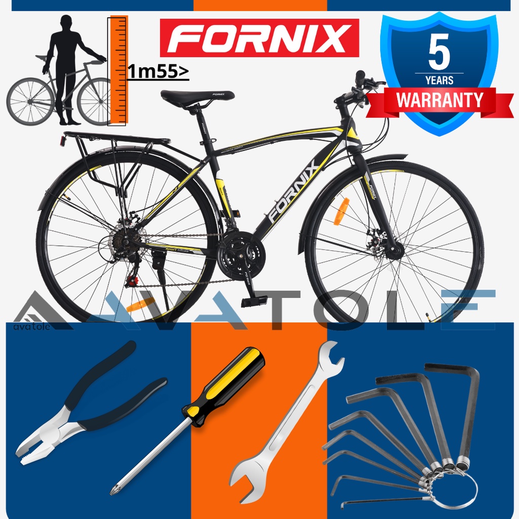 Xe đạp touring Fornix FR307, Khung sườn hợp kim thép, Bộ truyền động 21 tốc độ, Trang bị BAGA và VÈ, Màu trắng vàng đen
