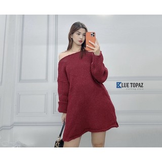 Áo len trễ vai form oversz xẻ tà style Hàn Quốc