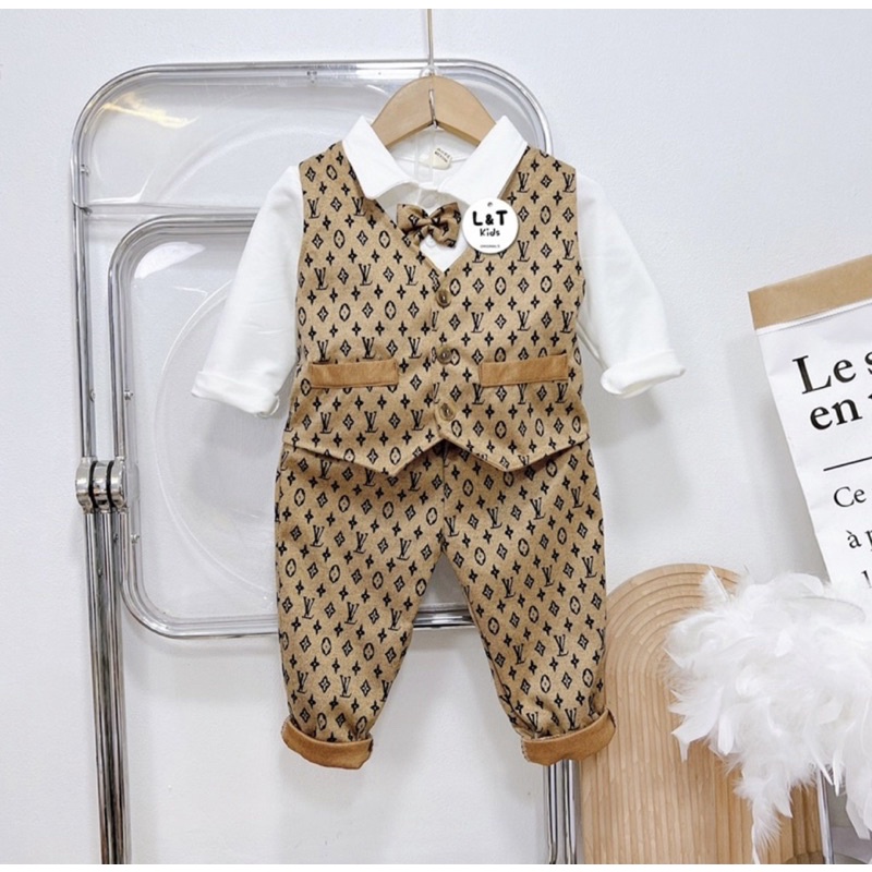 Sét vest công tử dạ nhung 3 chi tiết bé trai