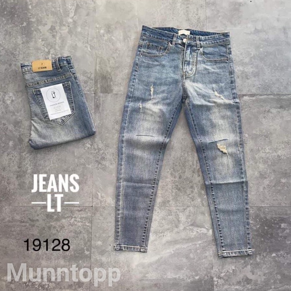 Quần jean nam wat bạc rách gối cá tính chất jean co giãn
