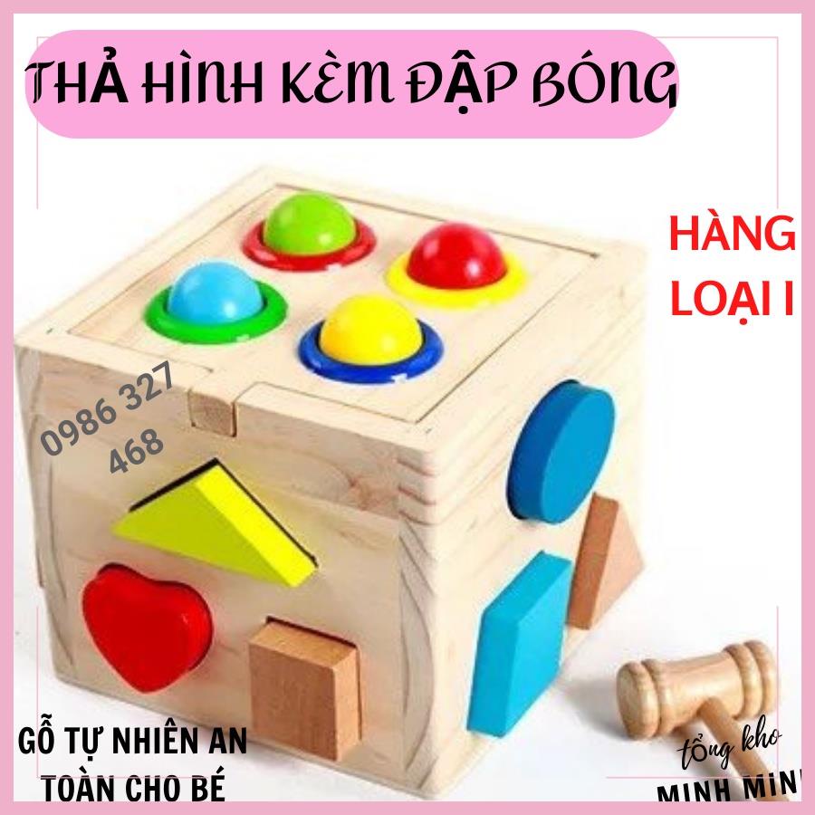 Đồ Chơi Gỗ- Hộp Thả Hình Bằng Gỗ Kèm Đập Bóng Cho Bé- Đồ Chơi MontessoriThông Minh- vận động tay mắt và trí não