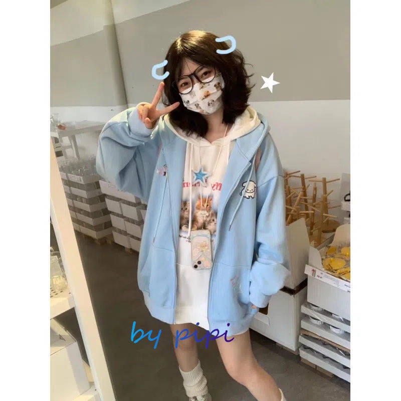 Áo hoodie Áo Khoác Cardigan Có Mũ Trùm Dáng Rộng In Hình Chú Cún / Ngôi Sao Kiểu Nhật Bản Thời Trang Thu Đông 2022 Cho Bạn