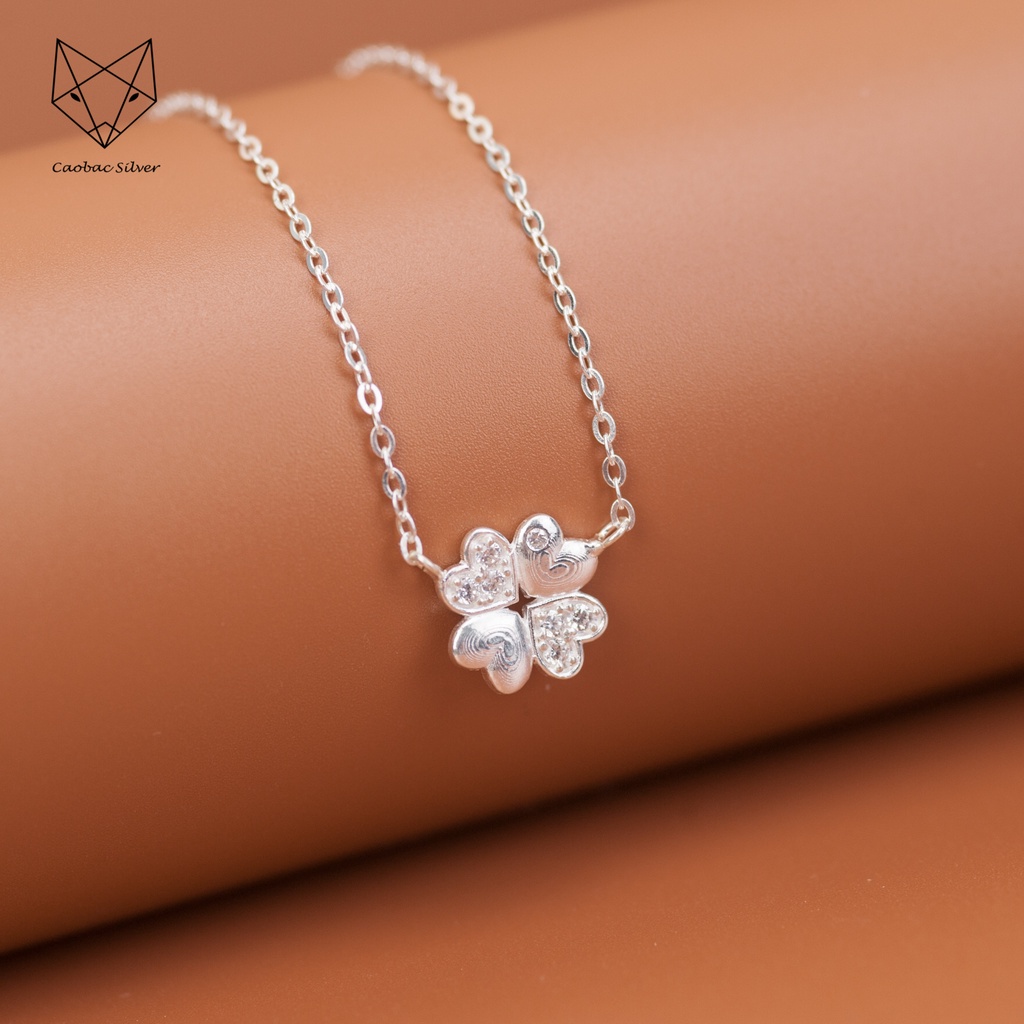 Dây Chuyền Bạc Ta Cao Cấp CaoBac Silver Hoa Bốn Lá Cạnh Trơn Cạnh Đá Thiết Kế Nhẹ Nhàng, Tinh Tế Dành Cho Bạn Gái