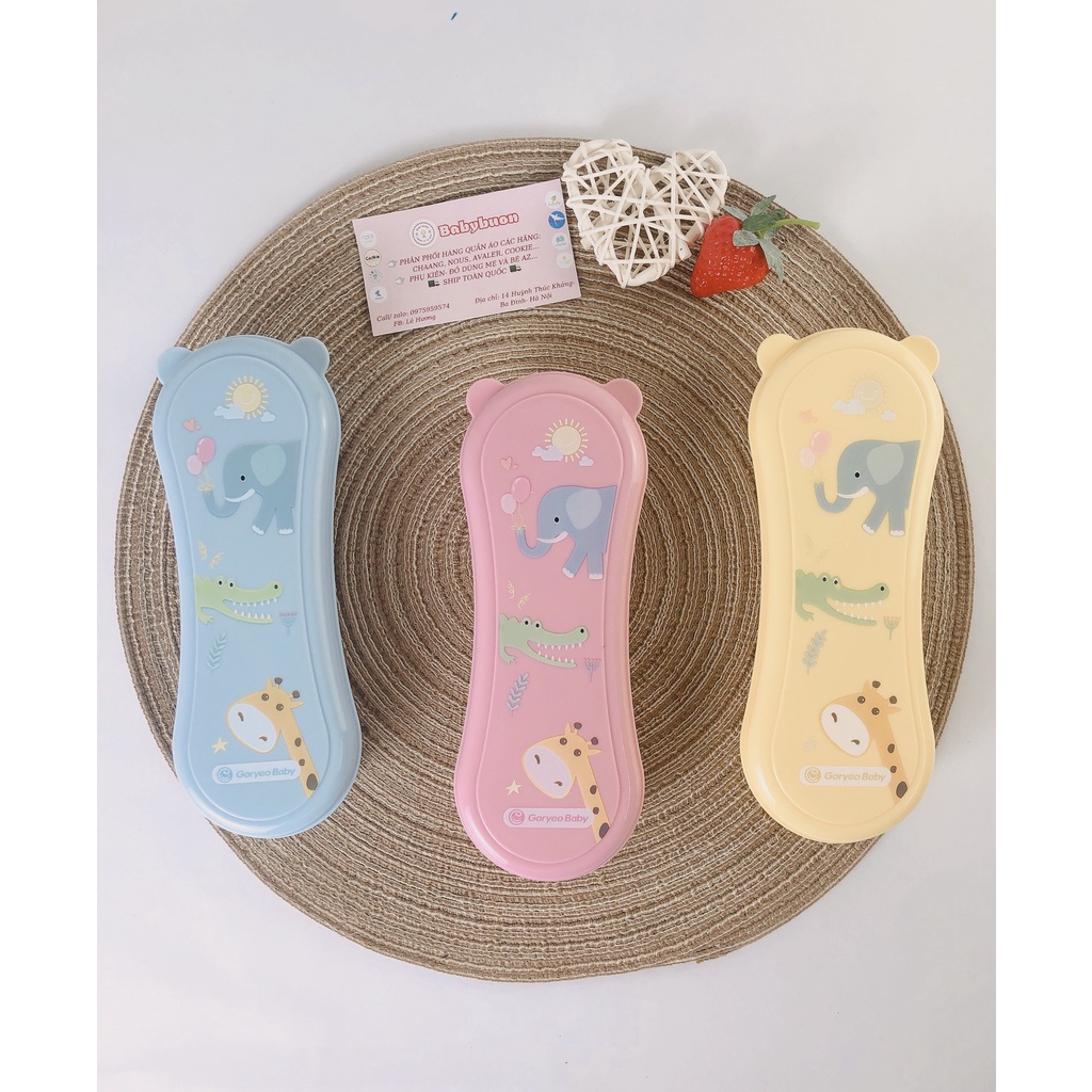 Set Đũa Thìa Nĩa Tập Ăn Dặm Kèm Hộp đựng 3 Chi Tiết Goryeobaby Hàn Quốc cho bé Babibu-Set3ĐTN