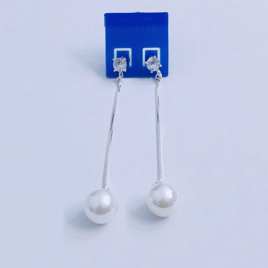 Bông tai bạc nữ, khuyên tai nụ đá tua trai dáng dài sang chảnh - Kho sỉ bạc Nhất Linh