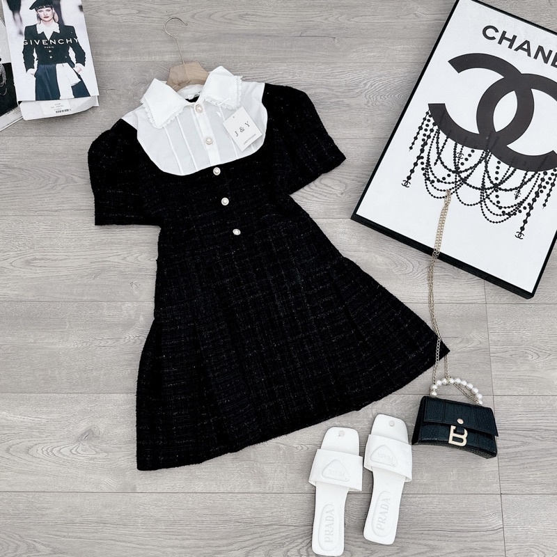 [ 𝐅𝐑𝐄𝐄 𝐒𝐇𝐈𝐏 ] Váy dạ nhũ tay bồng phối cổ ren siêu hot Vải dạ nhũ QC cao cấp, dày dặn, lót gió trong không dặm ngứa