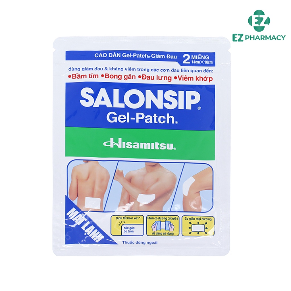 Cao dán Salonsip Gel Patch hỗ trợ giảm đau Túi 2 miếng - EZ Pharmacy