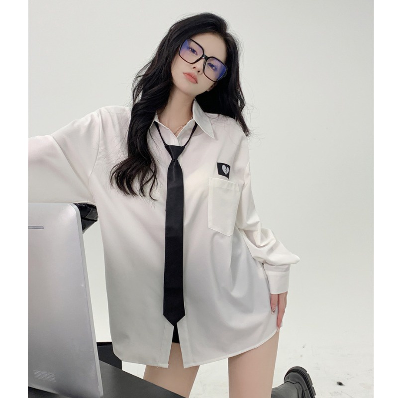 Hàng Có Sẵn Áo Sơ Mi Chiffon Tay Dài Màu Trắng Phối Cà Vạt Phong Cách JK Sớm Thuần Khiết Phong Cách Mới Cho Nữ