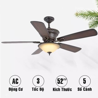 Quạt Trần Đèn tân Cổ Điển KF-A0502 5 cánh gỗ 52 inch - Đèn chùm quạt trần trang trí phòng khách, phòng ăn tích hợp khiển