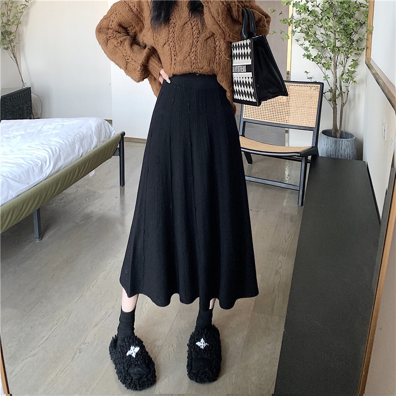 Chân váy SUXI vải dệt kim dáng chữ A lưng cao đơn giản thời trang thu đông cho nữ