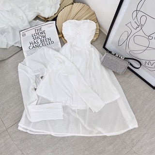 SET ĐẦM MIDI ỐNG NƠ XOẮN KÈM KHOÁC CROP BÈO🤍