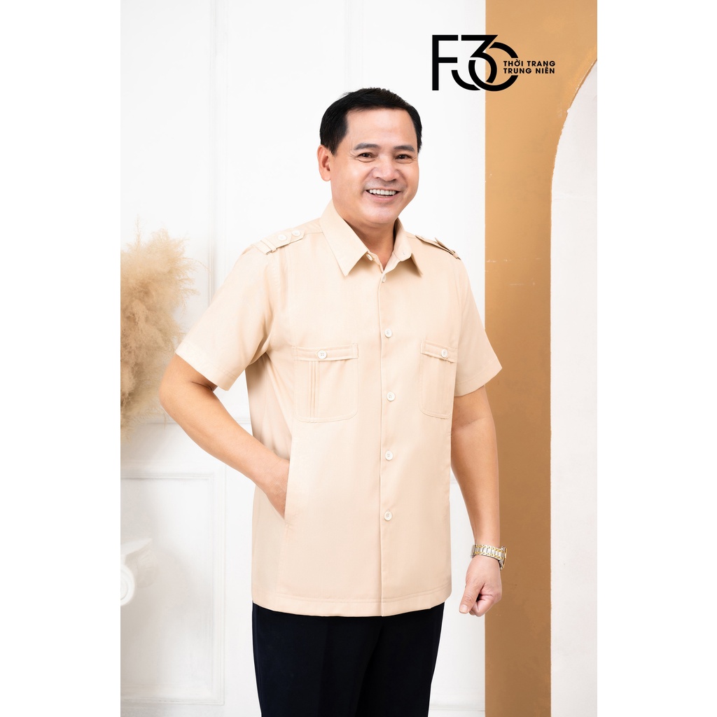 Áo ký giả trung niên thời trang F30 màu Be, chất Tuytsi Linen cao cấp, thời trang quý ông