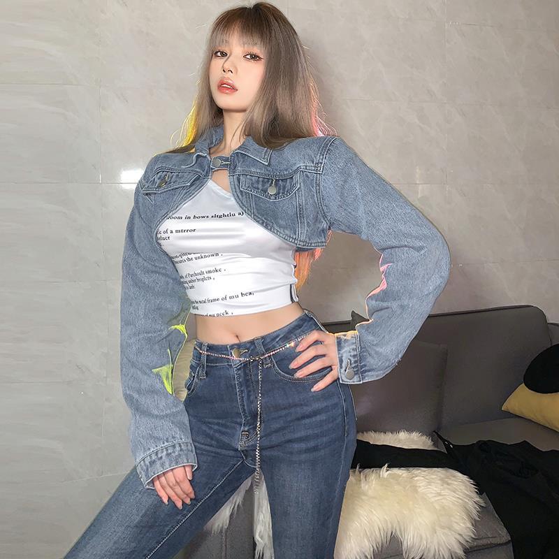Áo Khoác Denim Ngắn Hai Dây Y2K Dáng Ôm Dễ Phối Đồ Cho Bạn Gái
