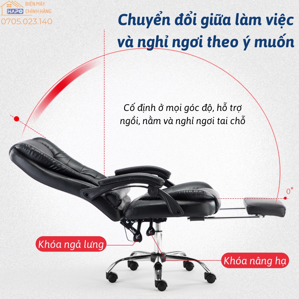 Ghế Giám Đốc Massage Rung Cao Cấp Điều Chỉnh Chiều Cao, Ghế Xoay Văn Phòng Có Gác Chân Bọc Da HAPO