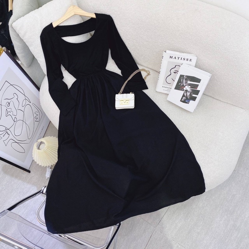 Đầm maxi đen tay dài khoét lưng - Ảnh thật shop chụp, đầm dài, đầm xoè