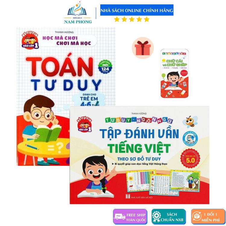 Sách - Combo Tập Đánh Vần Và Toán Tư Duy Cho Bé Chuẩn Bị Vào Lớp 1 - Bộ Mới Nhất Kèm Bộ Thẻ Học Flashcard (Có Lựa Chọn)